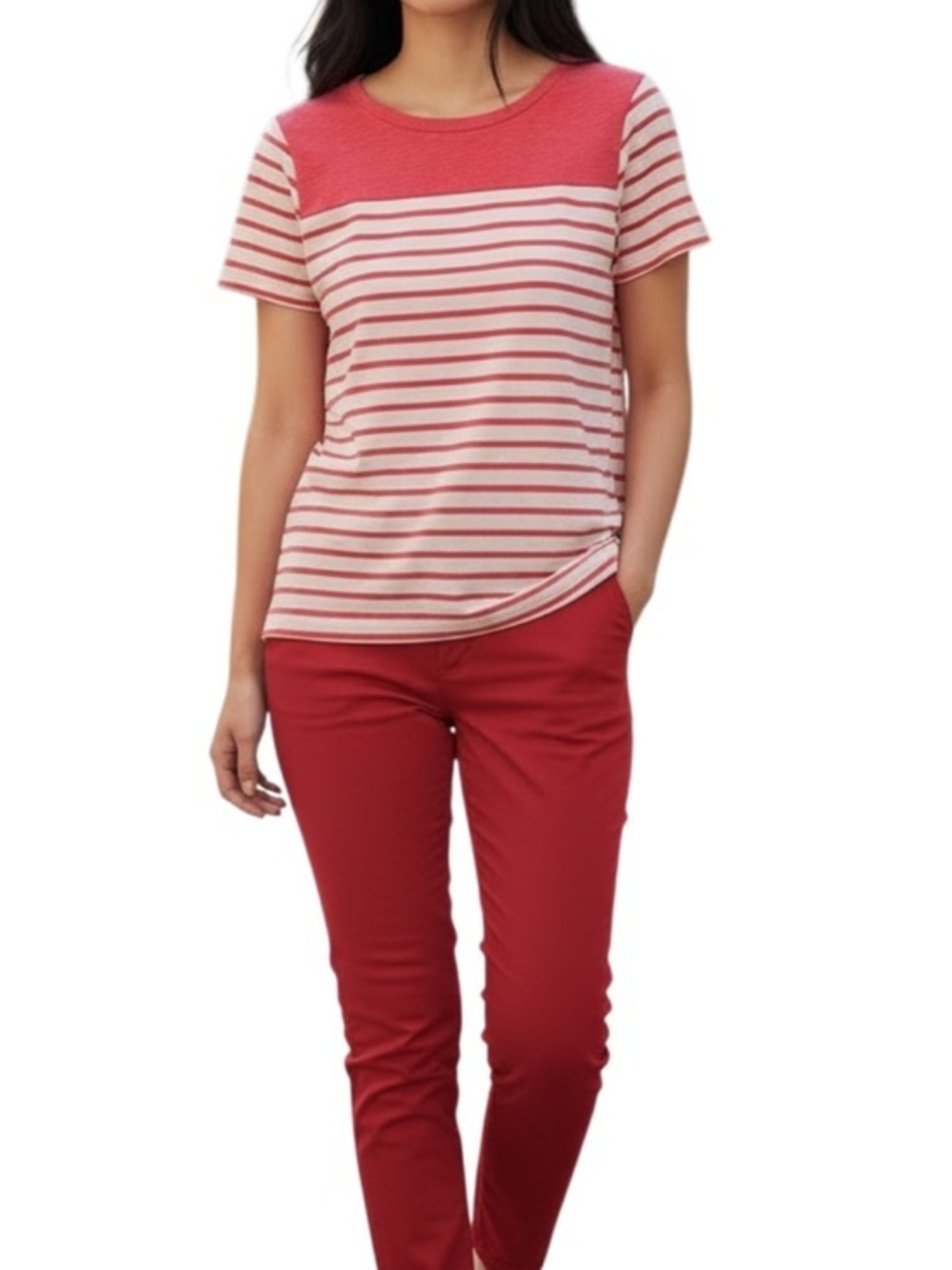 Tommy Hilfiger Pink and White Top Size Medium